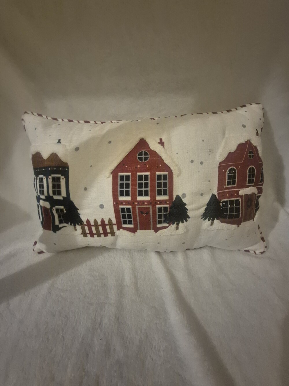Printed & Embroidered Christmas Houses Throw Pillow Rectangle 14"x22"